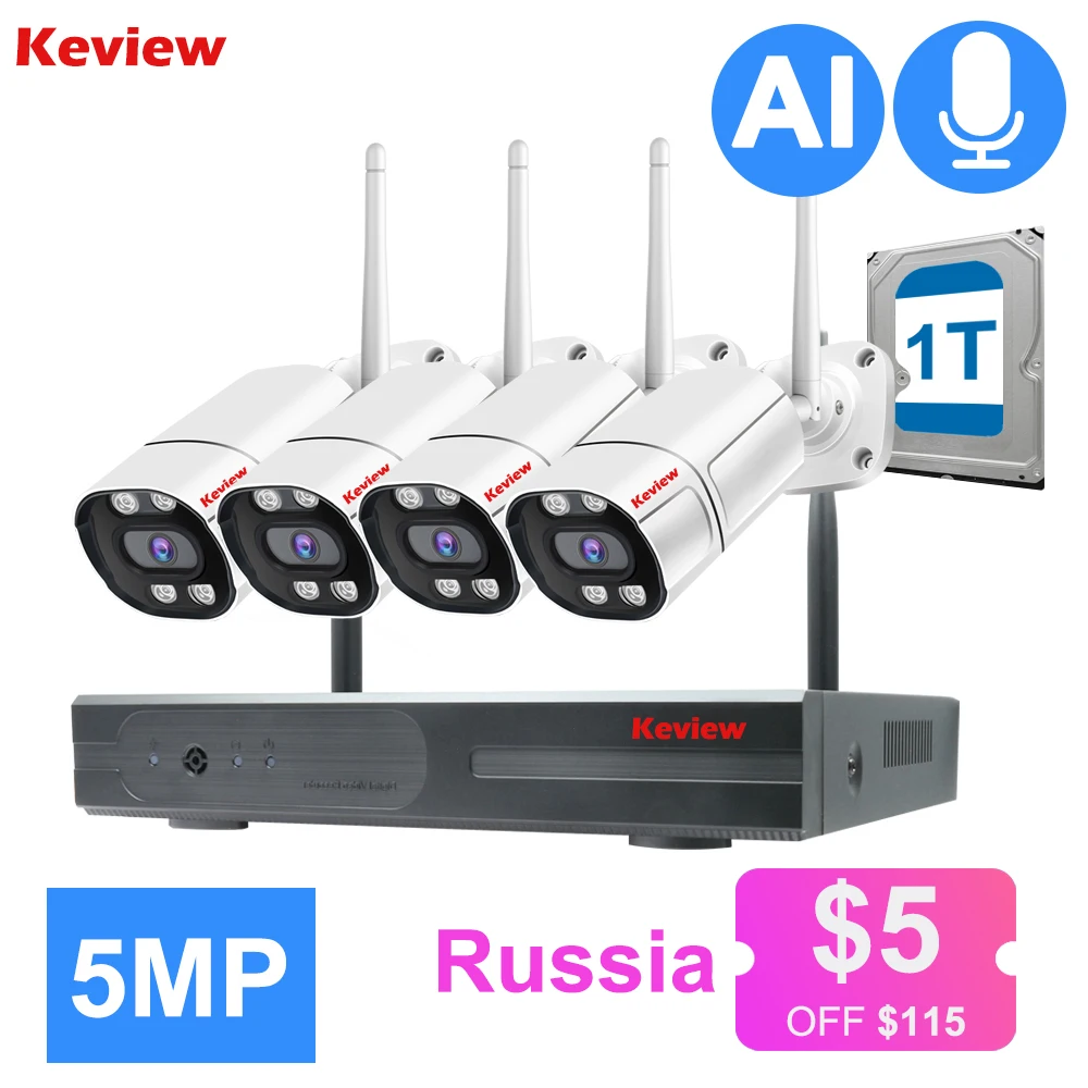   5MP 3MP 10CH NVR 와이파이 비디오 감시 키트 야외 방수 무선 CCTV 시스템, IP 카메라 보안 보호 세트 