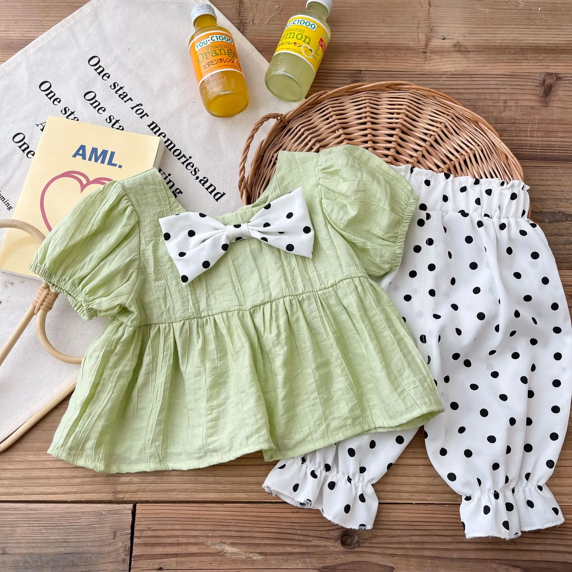 

Girls Clothes Set 0-6 Years Old Summer Baby Girl Butterfly Polka Dot Pants Fashion Flared Pants Two-piece Set Kids Clothes Girls