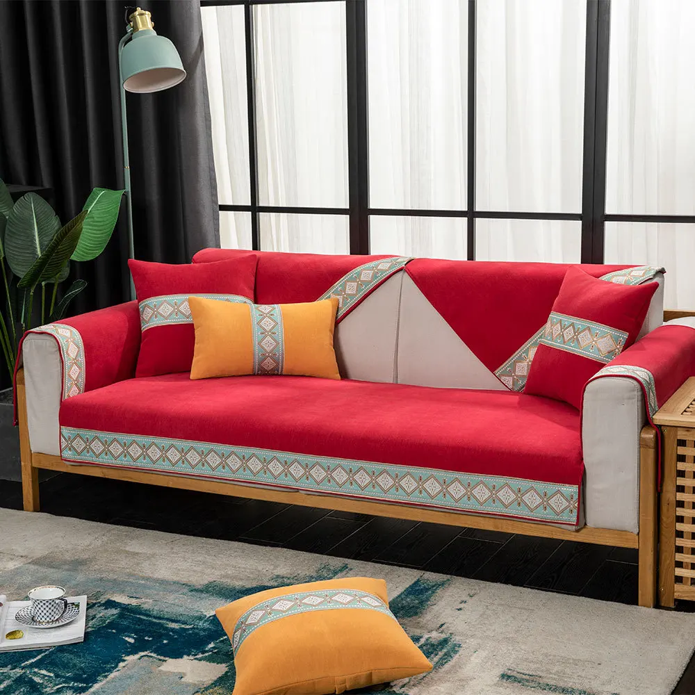 

Nordic Sofa Cushion Embroidery Lace Four Seasons Universal Non-slip Leather Sofa Cover Chenille High-end Back Towel Cover Cloth
