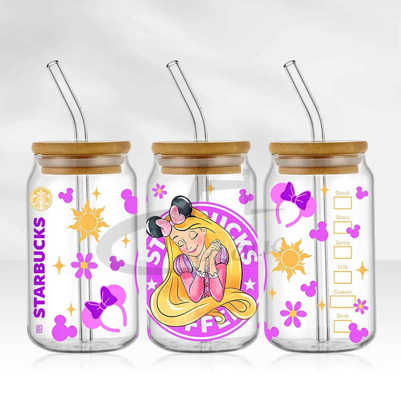 DTF Transfer Sticker Princess UV DTF Printer Cup Wrap Transfers 16oz Princess UV DTF Libbey Wraps
