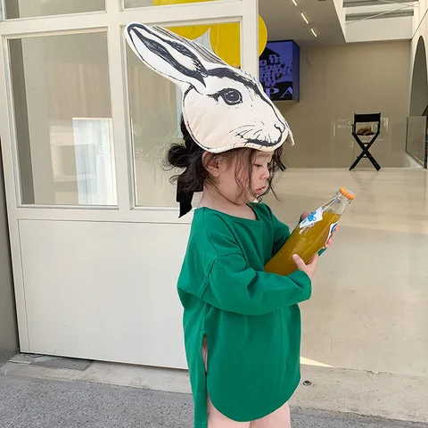 Spring New Children Clothes Baby Girls Solid Color Loose Leisure Split T-Shirt