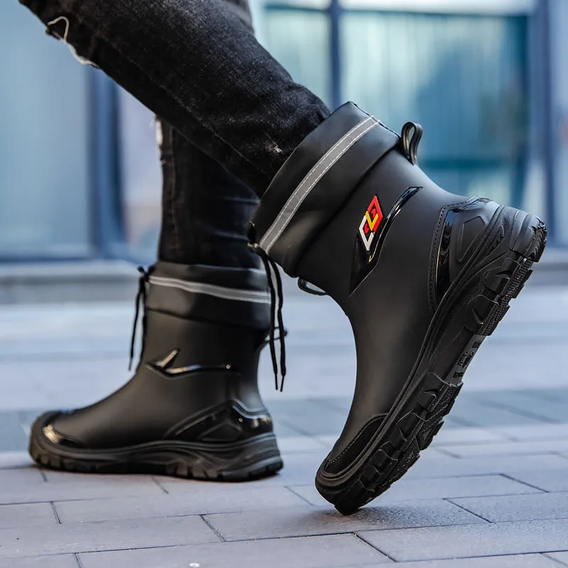 Bottes de pluie universelles quatre saisons style britannique - Modèle homme anti-dérapant avec cordon