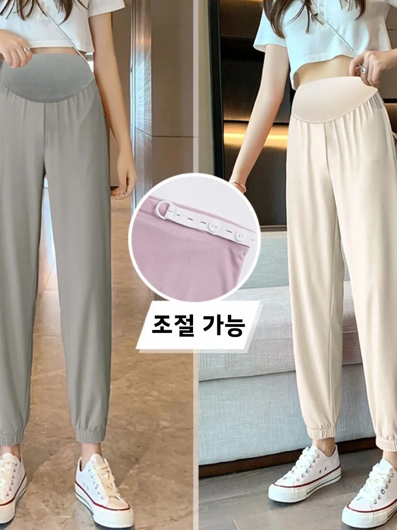 연장형 아이스 실크 얇은 레깅스 임산부 바지 여름용 스트레이트 레그 하이웨이스트 복부 지지 캐주얼 바지