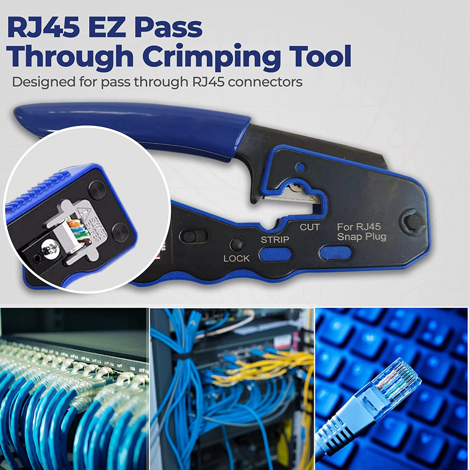 ZoeRax RJ45 zaciskarka przejść przez Crimper Cutter dla Cat6a Cat6 Cat5 Cat5e 8P8C modułowe złącze Ethernet zaciskarka