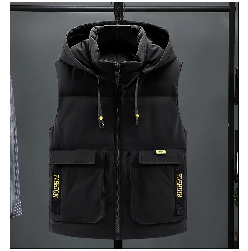Autumn Winter Sleeveless Jackets Men 2024 Casual Camouflage Cotton Padded Vest Warm Thick Waistcoat Hooded Men's Clothing