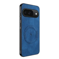 Vintage Business Phone Case Cover in Premium Sheepskin Leather with Magnetic Closure for Google Pixel 9 Pro (Blue)
