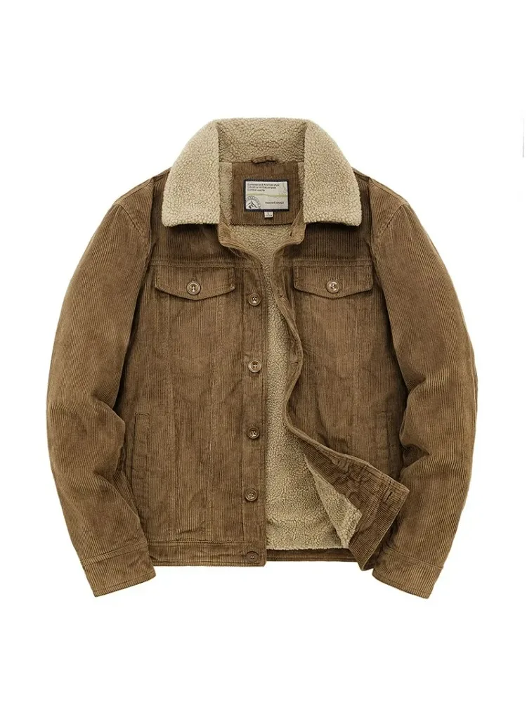 Mens Padded Corduroy Parka Jacket - Warm Windbreaker with Fur Collar