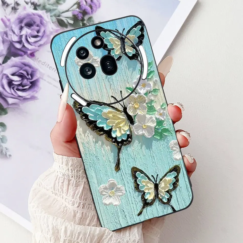 Elegant Butterfly Cat Printed Black Silicone Soft Phone Case
