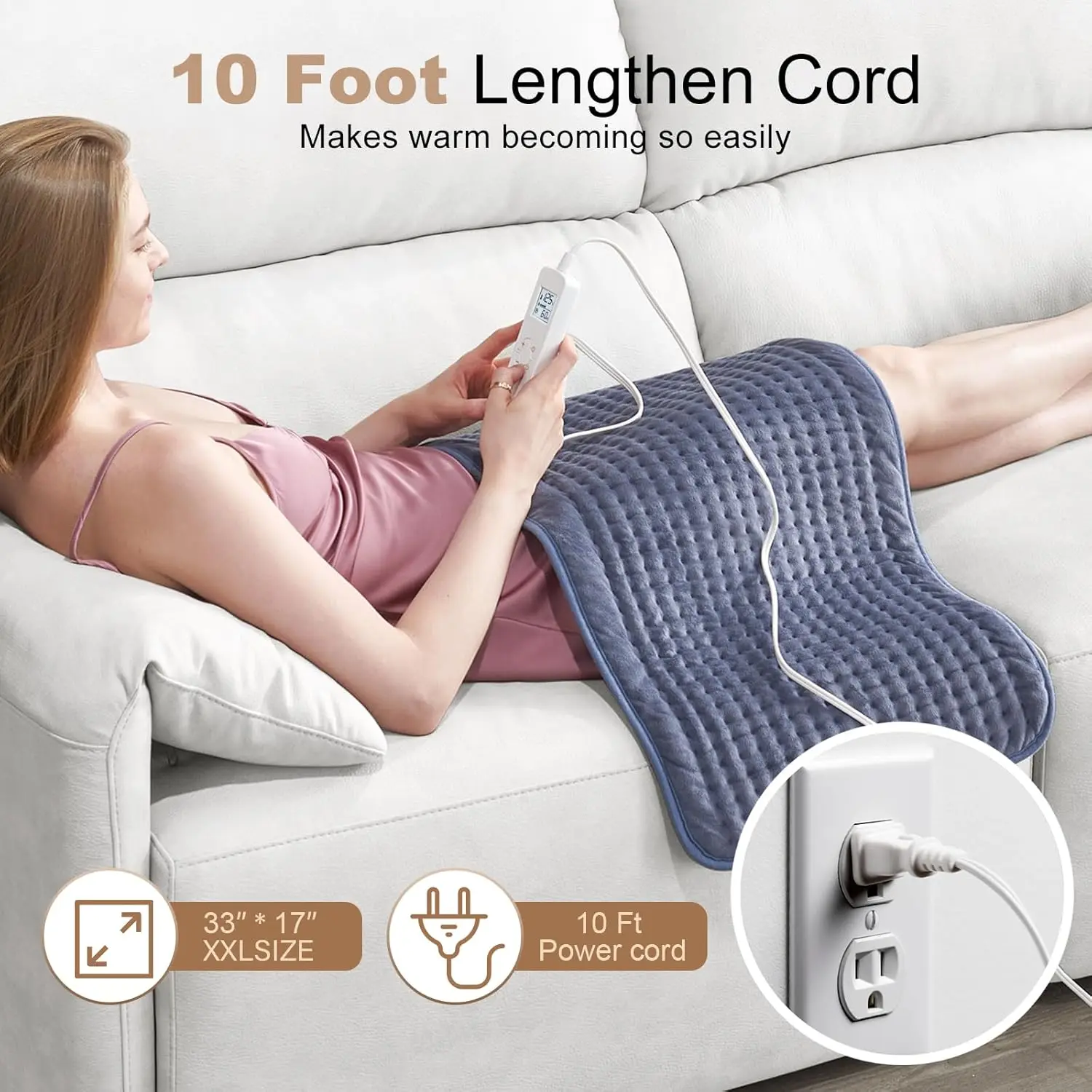 33 x 17, Portable Heating Pad for Shoulder, Neck, Cramp, Menstrual Pain, with Upgraded 6 Timer & 6 Temperature Controller