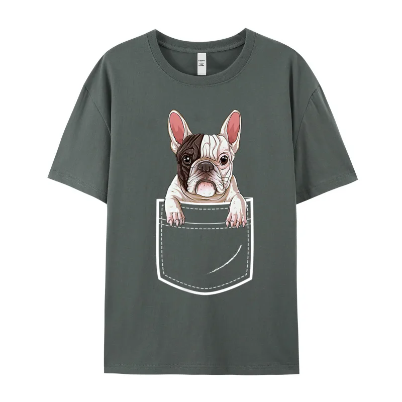 Premium Cotton Female Short Sleeve French Bulldog in Your Front T Shirts Graphic Tops Tees Cute Casual Round Collar Tops Shirts French Bulldog in Your Front Pocket T Shirt Women Men Boys__18651 carbon