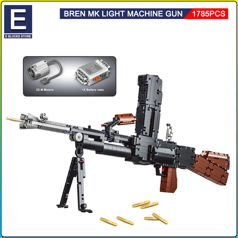 

Military Electric Motorized Machine Gun Assembled Building Blocks Bricks Model MOC Army Weapons Firearms Sets Kids Toy Boy Gifts