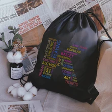 

Fashion Creative Garbled Letters Print Drawstring Bag Ladies Storage Bags Teenager Girls Backpack Kids Bookbag Men Sport Bags
