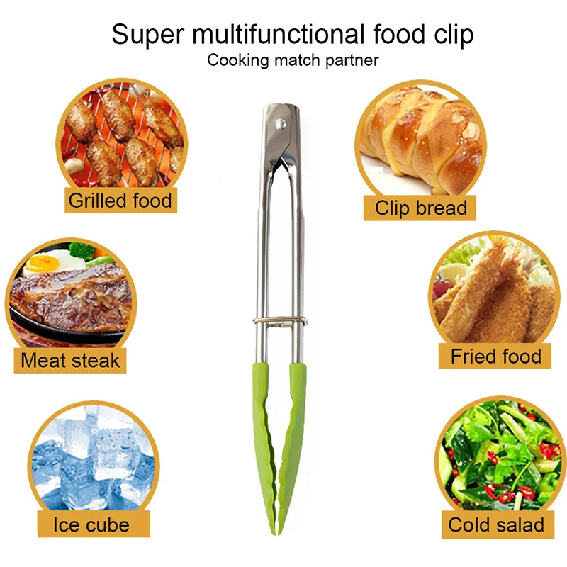 Food Tong Stainless Steel Kitchen Tongs Silicone Nylon Non-Slip Cooking Clip Clamp BBQ Salad Tools Grill Kitchen Accessories
