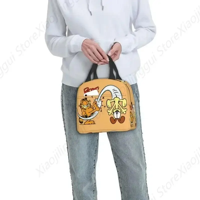 Custom Garfields Cat Cartoon Art Lunch Bag Men Women Warm Cooler Insulated Lunch Box for Kids School 6