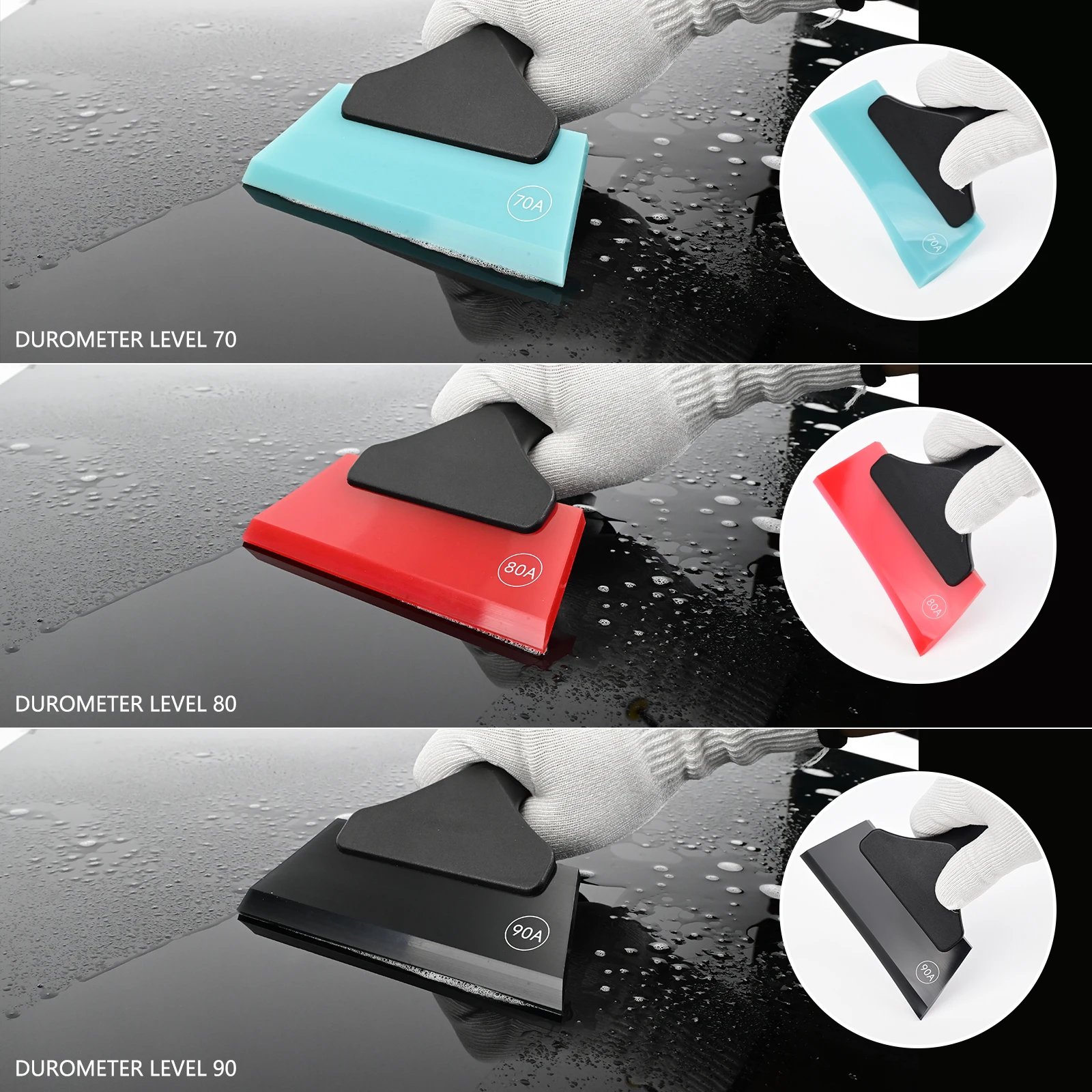 FOSHIO 3pcs Glass Cleaning Scraper Soft Rubber Blade Water Snow Removal Handheld Wiper Household Car Window Squeegee Shovel Tool