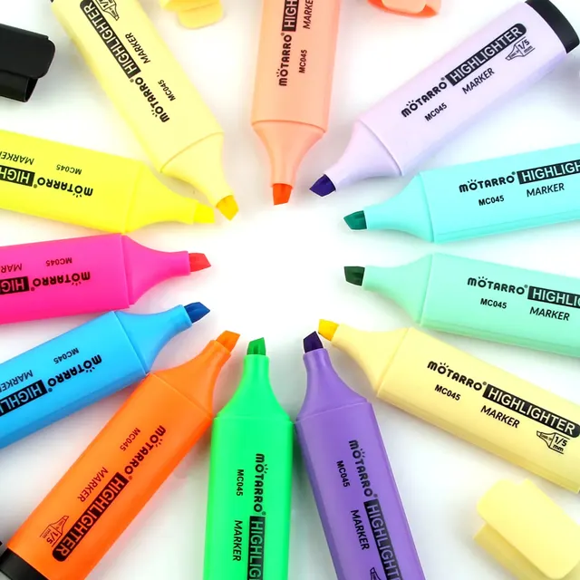 MOTARRO 12 pezzi pennarelli in scatola di PVC colori fluorescenti piccolo evidenziatore punta a scalpello design carino Kawaii per scrivere disegni graffiti 4
