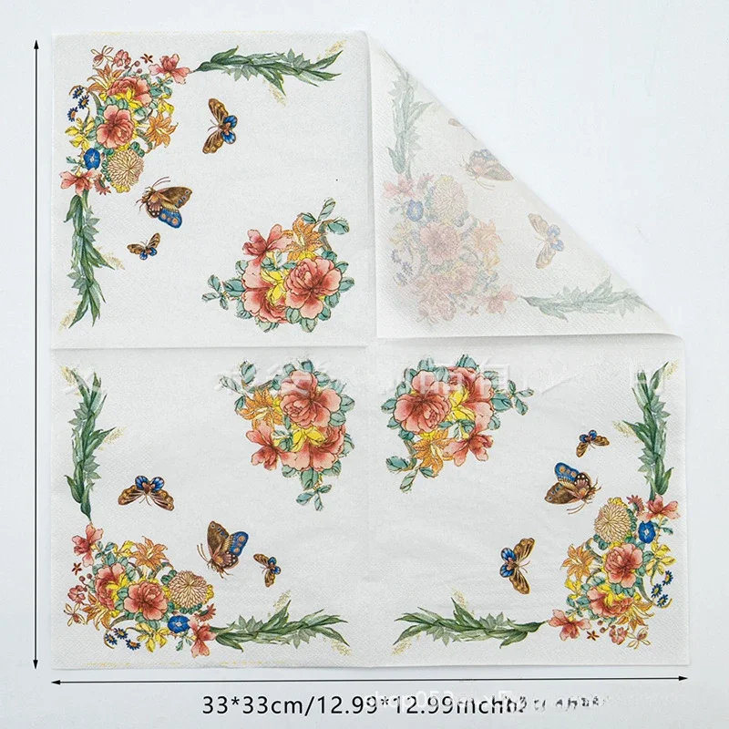 Colorful Butterfly Flower and Grass Printed Napkins 20pcs/Pac Butterfly Valley Bart Paper Wedding Pure Wood Pulp Paper Placemats