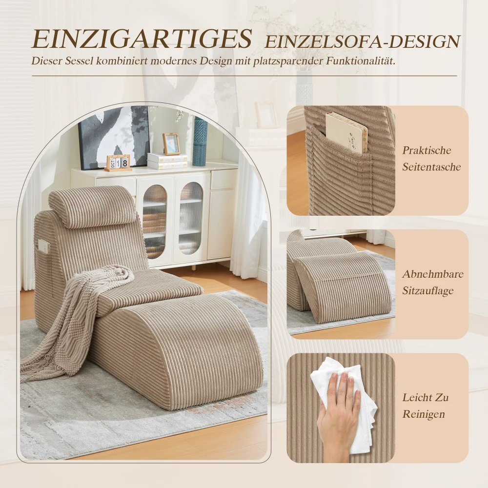 Moderner Freizeitstuhl mit einzigartigem Design, ergonomisch geformtem, hochelastischem Kompressionsschaum. Abnehmbare Rückenlehne und Seitentasche – Detail 21
