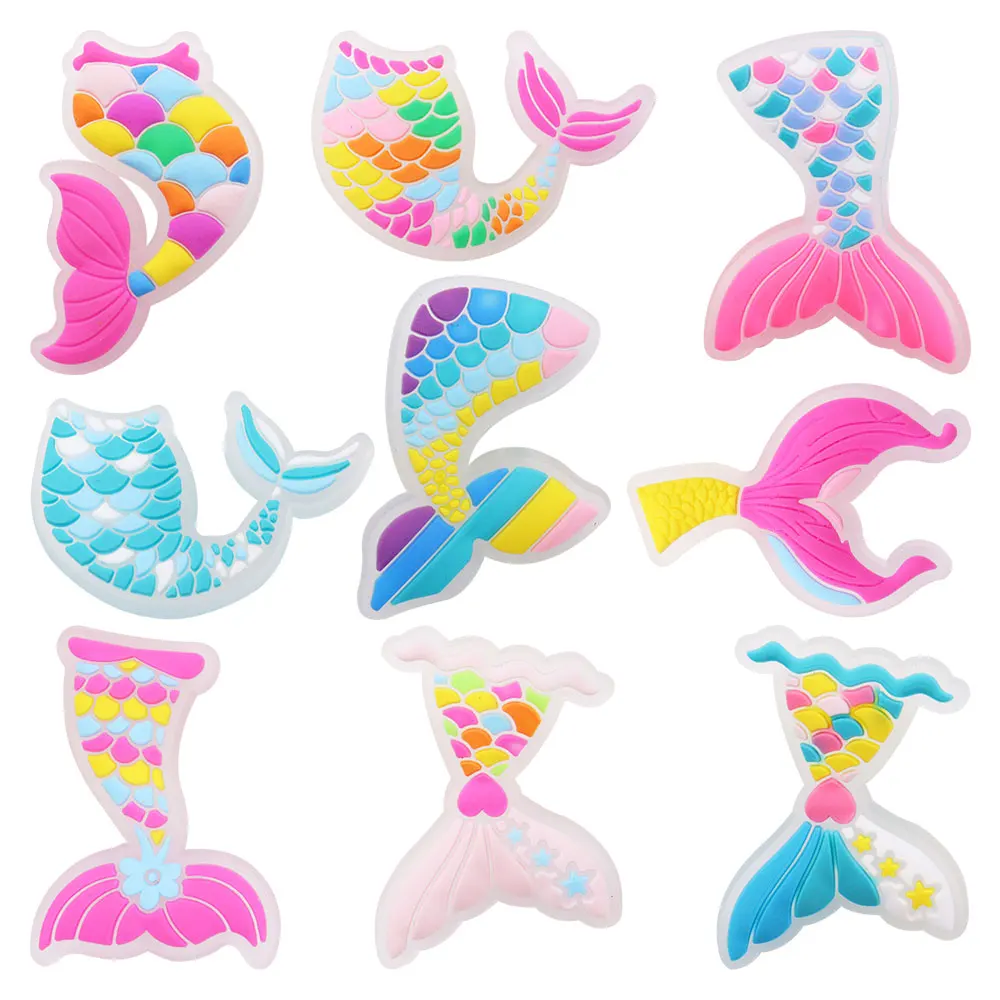 

New Arrival 1pcs PVC Animal Colorful Fish Tail Shoe Charms Fit Wristbands Sandals Shoes Decoration Hole Slipper Accessories