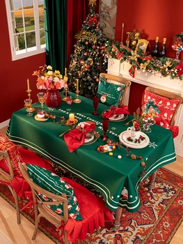 Nordic Xmas Tablecloth Square Tablecloth Checker Waterproof Table Cover Cotton Linen Restaurant Tablecloth Party Table Decor