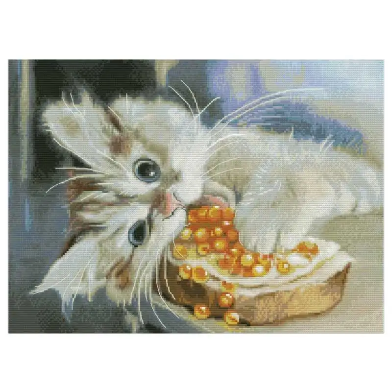 

The Cat Eating Berries Patterns Counted Cross Stitch Sets Handmade 11CT 14CT 16CT 18CT Cross Stitch Kits Embroidery Needlework