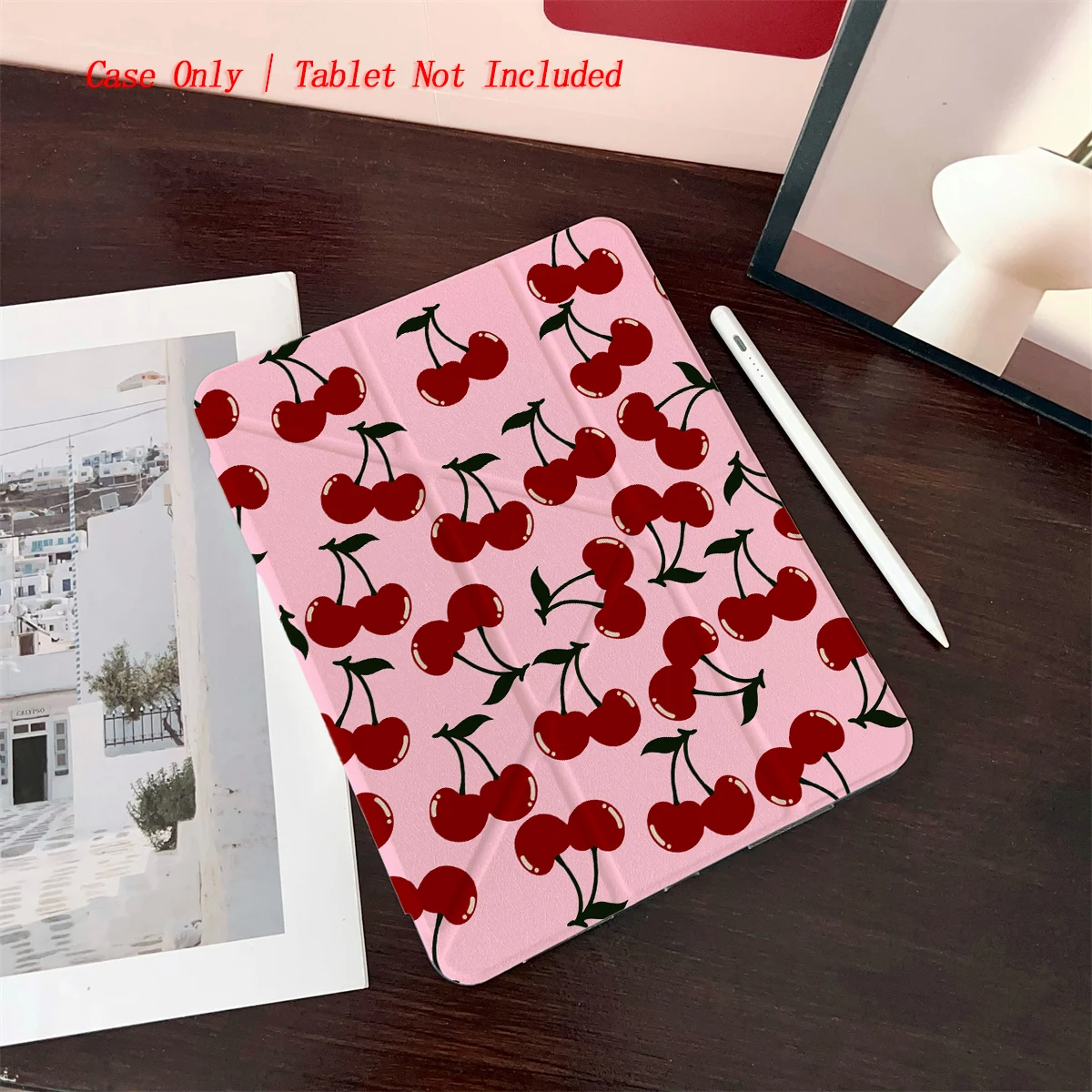 Elegant Crimson Cherry Pattern Shockproof Tablet Case with Hand Strap
