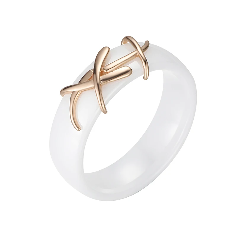 Wbmqda 7 mm breite weiße Keramikringe für Damen, 585er Roségold, einzigartiges Schmuckzubehör, Geschenk – Detail 4