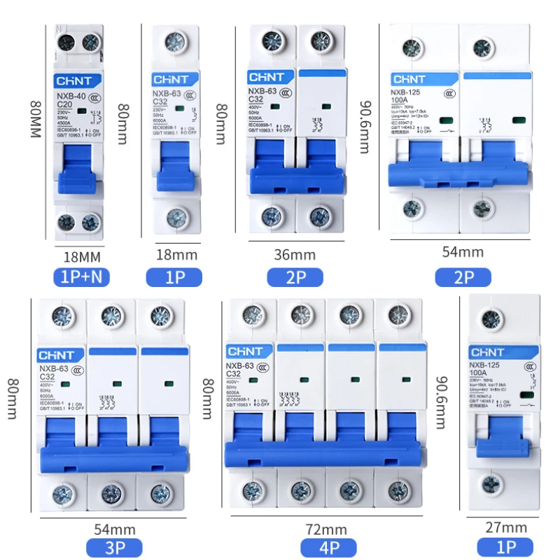 CHINT NXB-63 1P 2P 3P 4P C1 2 3 4 6 10 16 20 25 32 40 50 63 Circuit Breaker DIN Rail Mounting Miniature Household Air Switch