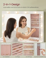 Туалетный столик VASAGLE со светодиодной подсветкой, современный туалетный столик с зеркалом, розетки для ювелирного шкафа, полоска — изображение 2