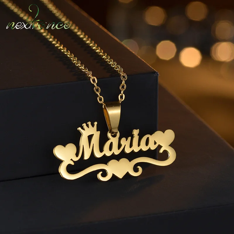 

Nextvance Punk Customize Name Necklace Stainless Steel Personalized Letter Heart Pendant for Women Party Chain Jewelry Gift