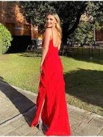 2024 Summer Fashion New Elegant Women's Sexy Chiffon Vacation Style Sling Dress with Ruffle Edge Style Long Dress - Image 2