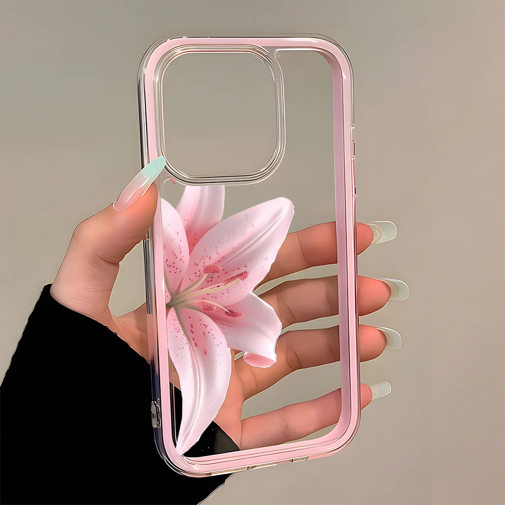 Romantic Pink Lily Clear Phone Case - Candy Color Silicone Soft Cover