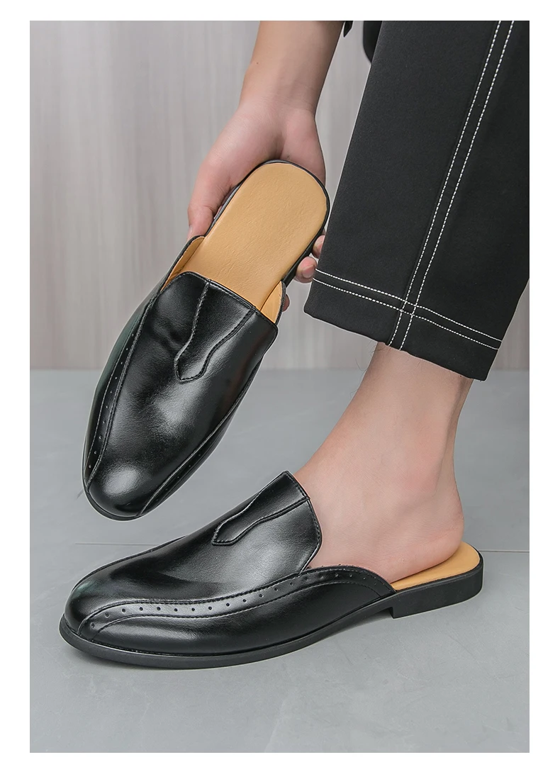 Luxus Marke Maultiere Italienische Sommer Sandalen Müßiggänger Halbe Schuhe Leder Loafer männer Schuhe Designer Männlichen Rutschen Hausschuhe für Männer – Detail 16