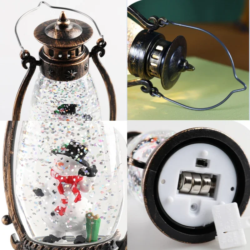 Christmas Decor Light Crystal Ball Luminous Portable Oil Lamps Floating Snow Lights Christmas Wind Lantern Gift Desktop Ornament