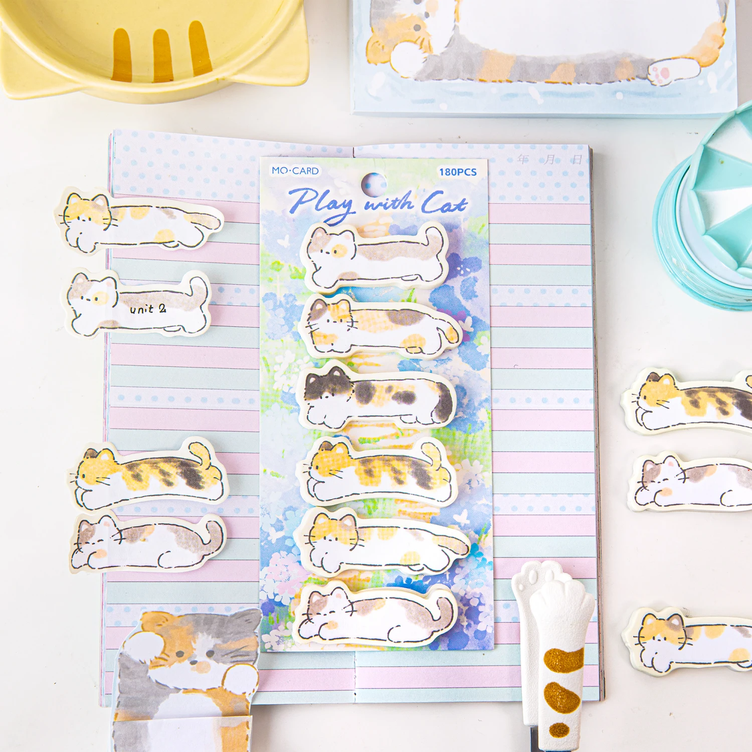 Cat Index Sticky Notes Cute Cartoon Kitty Shaped Student Message Note Sticker Kawaii Student Stationery Supplies 180 Sheets/Set