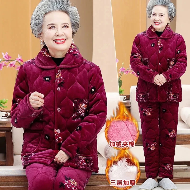 Pyjama Femme Hiver En Velours Épais - Ensemble Haut Et Bas Doux Et Chaud - Vêtement De Maison Décontracté Grande Taille