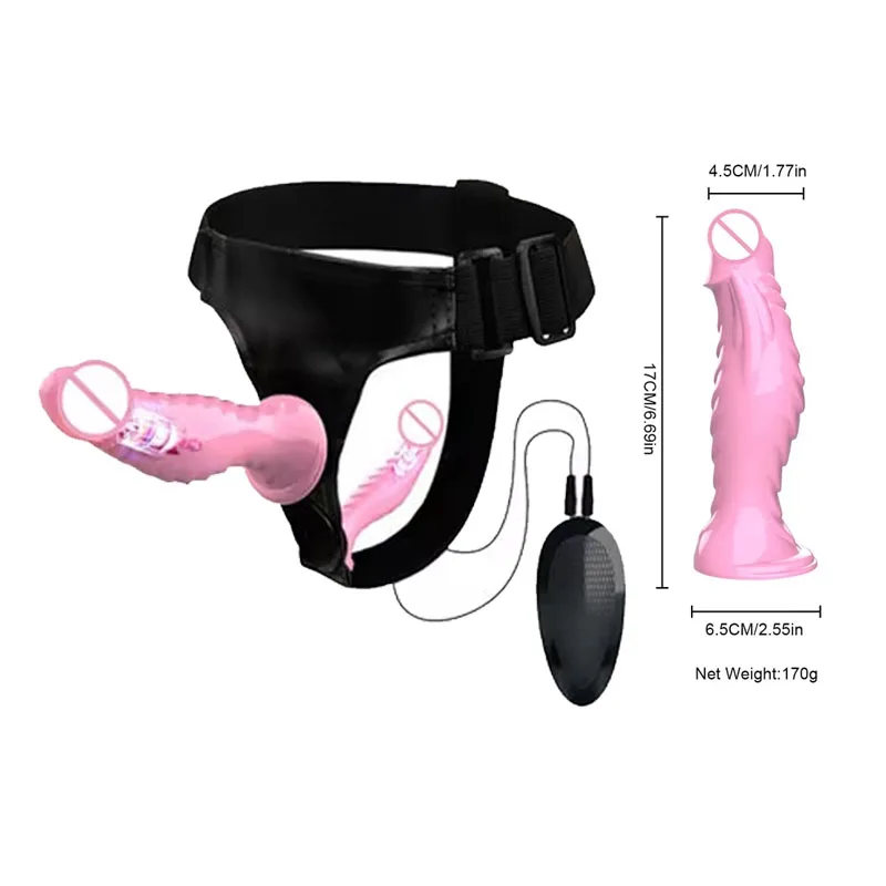 Vibrierendes Umschnallgeschirr mit Fernbedienung – verstellbar, Silikondildo, Spielzeug für Erwachsene für Paare, Rosa