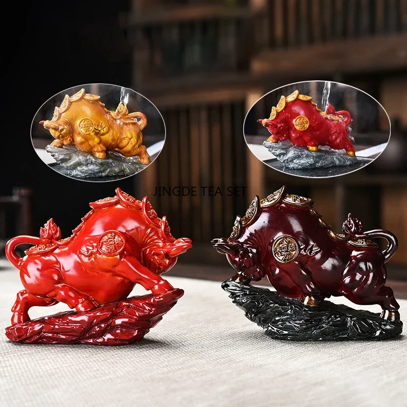 Creative Ceramic Color Changing Tea Pet Zodiac Ox Hot Water Color Changing Tea Table Animal Ornament
