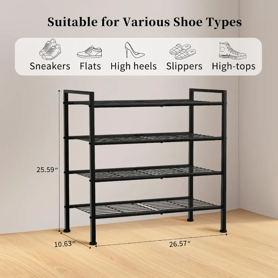 Simple 4 Tier Shoe RackMetal Stackable Shoe Storage Organizer for Closet Entryway Bedroom Black Black 4Tier