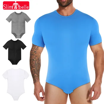 Shapewear Bodysuit for Men Tummy Control Flat Belly Leotard Short Underwear Round Neck Undershirt Soft Breathable Sleepwear