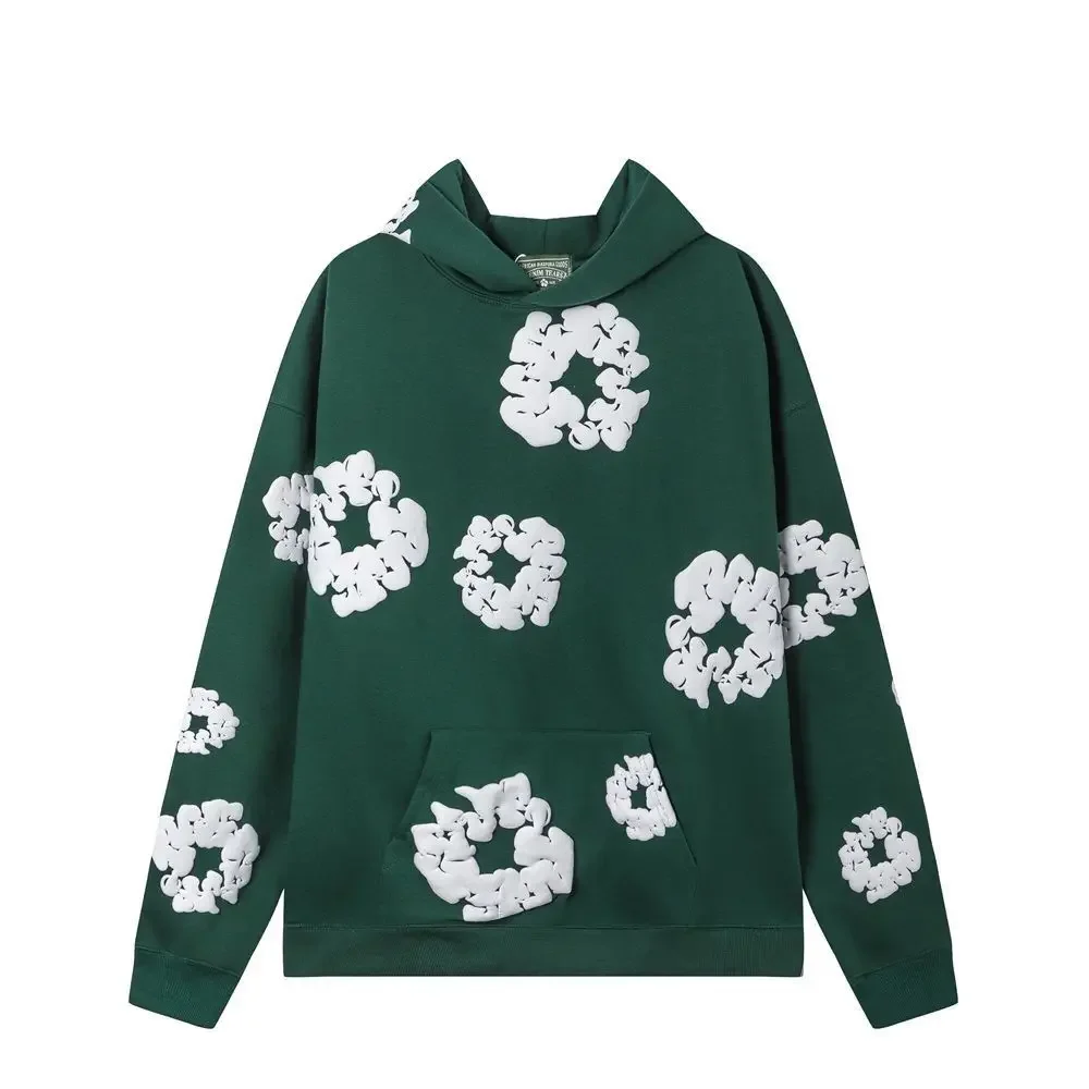 DENIM TEARS Fashion New Men's Women's Same Kapok Foam Printing Loose Velvet Hooded Sweater Trousers Set 6