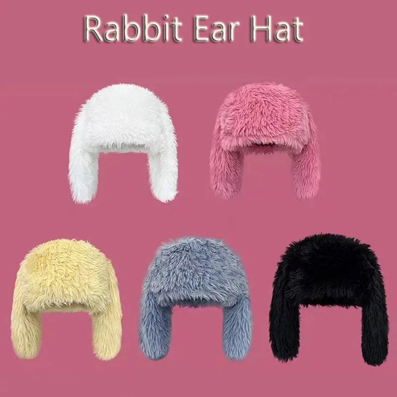 

2023 Solid color Rabbit Ears Knitted Hat Niche Design Personality Fashion Hat Men Women Cute Warm Winter hip hop Tide Hat