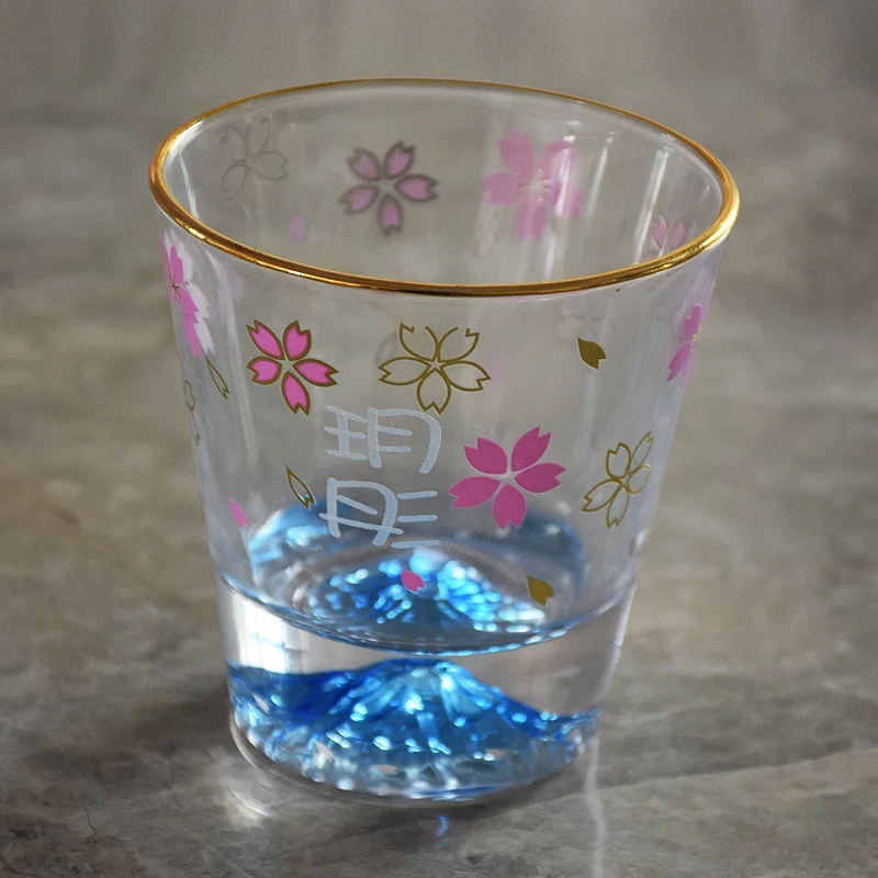 Creative Sakura Mount Fuji Glass Mug Double-Bottom Wineglass for Cold Drinks Juice and Milk Glassware New Drinkware Design