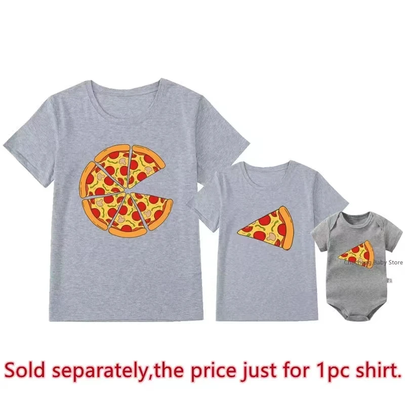 Funny Pizza and Pizza Slice Print Family Matching Shirts Cotton Dad and Daughter Son Kids Tshirts Baby Rompers Father's Day Gift 5