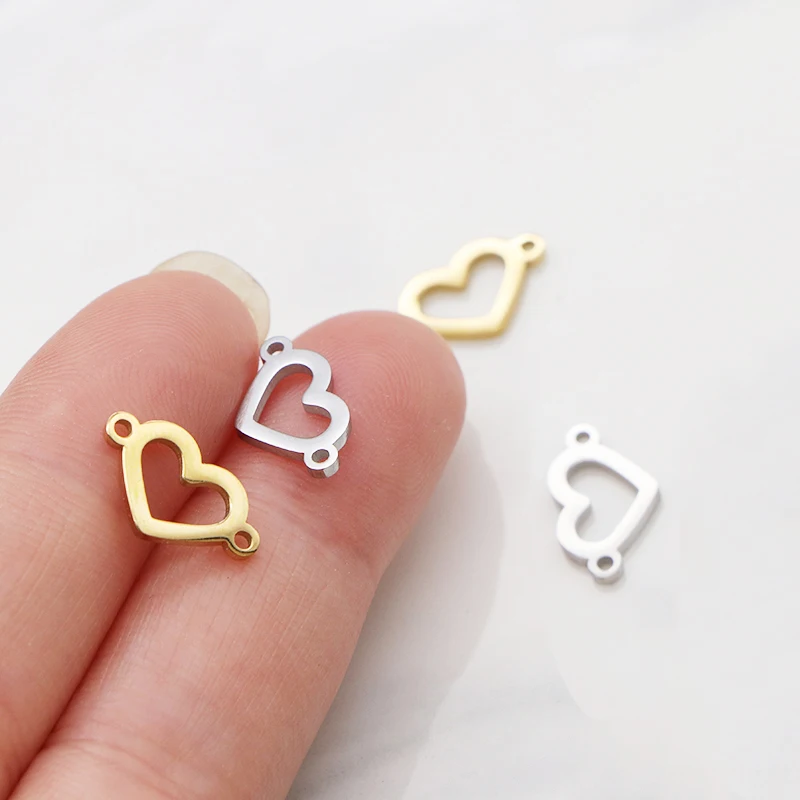 10pcs/Lot 7.4X12.9mm Small Hollow Heart Charm Mirror Polished Stainless Steel Heart Charm Connectors For DIY Jewelry Making