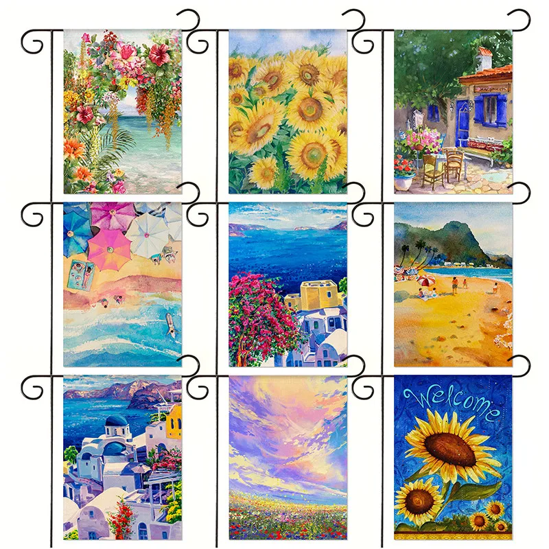

WZH Garden Flag Home Decor Welcome Summer Watercolor Flowers House Yard Abstract Outside Decoration 30*45CM（11.81IN*17.71IN）