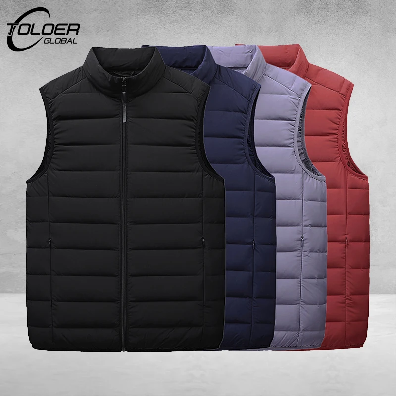 

Winter Men's Ultralight Sleeveless Duck Down Vest Warm Lightweight Waistcoat Solid Jackets Male Fashion Waterproof Zipper Coats