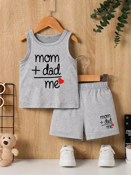 Summer Infant Boy's round Neck Letter Print Vest And Shorts Set Casual Two-Piece Outfit for Toddlers 1