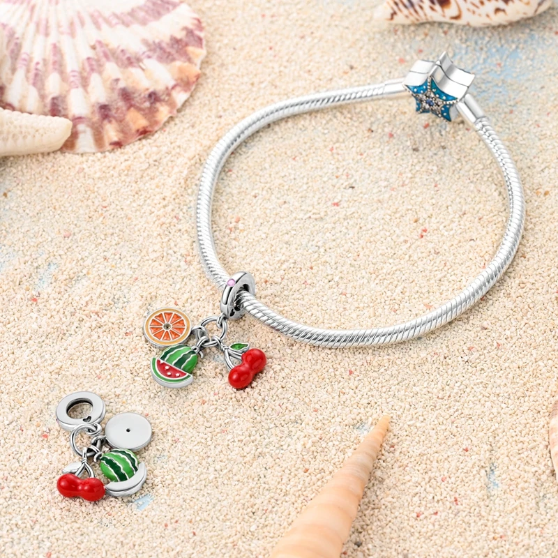 Beads Charms 925 Silver Color Strawberry Cherry Apple Avocado Fruit Charms Beads Fit Qikaola 925 Original Bracelets Fine DIY Birthday Jewelry