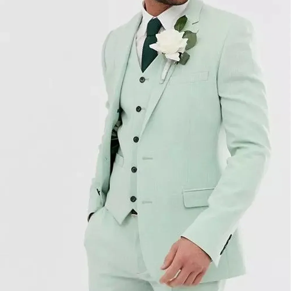 

2023 New Men's Suit Single Breasted Mint Green Lapel Casual Slim Prom Dinner 3 Piece Set(Jacket+Vest+Pants)